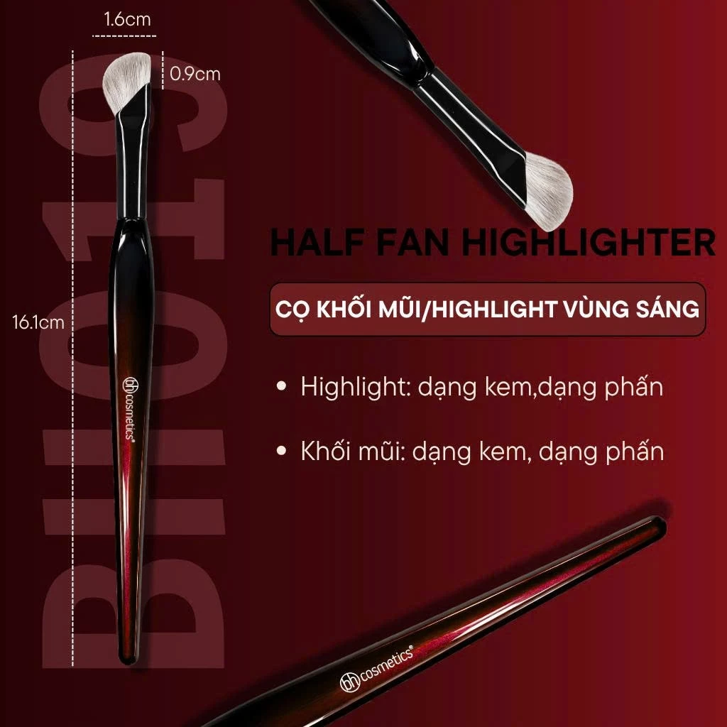 Cọ tạo khối mũi kem highlight vùng sáng BH Cosmetics Half Fan Highlighter Brush BH019
